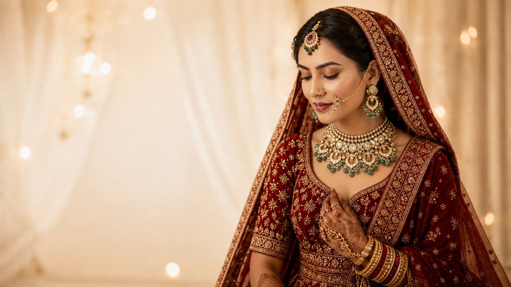 Bride wearing handcrafted JKJ bridal jewellery